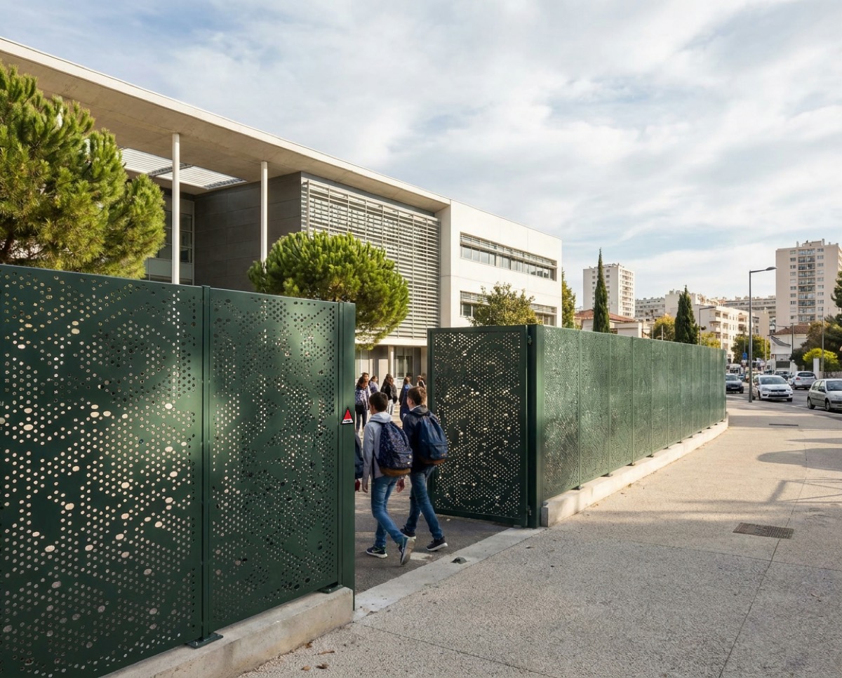 Clôture Urbafence installée autour d'une cour d'école